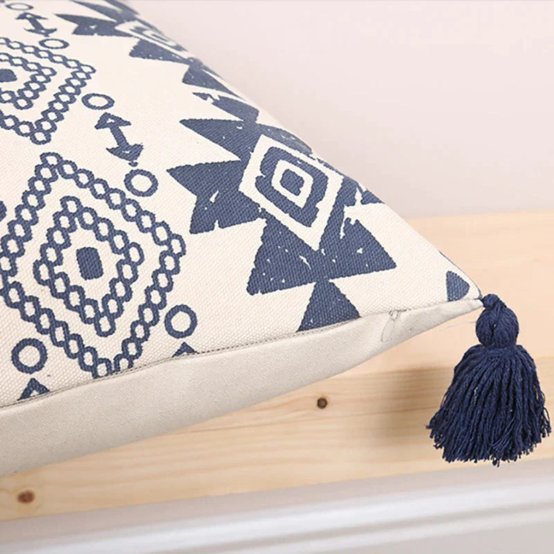 غطاء وسادة DecorBites™ مزخرف بشرّابات ومنقوش بنقوش هندسية عرقية للأريكة وغرفة المعيشة