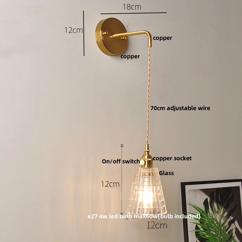 مصباح حائط DecorBites™ زجاجي شفاف LED مع مفتاح سحب لسلسلة الديكورات العصرية