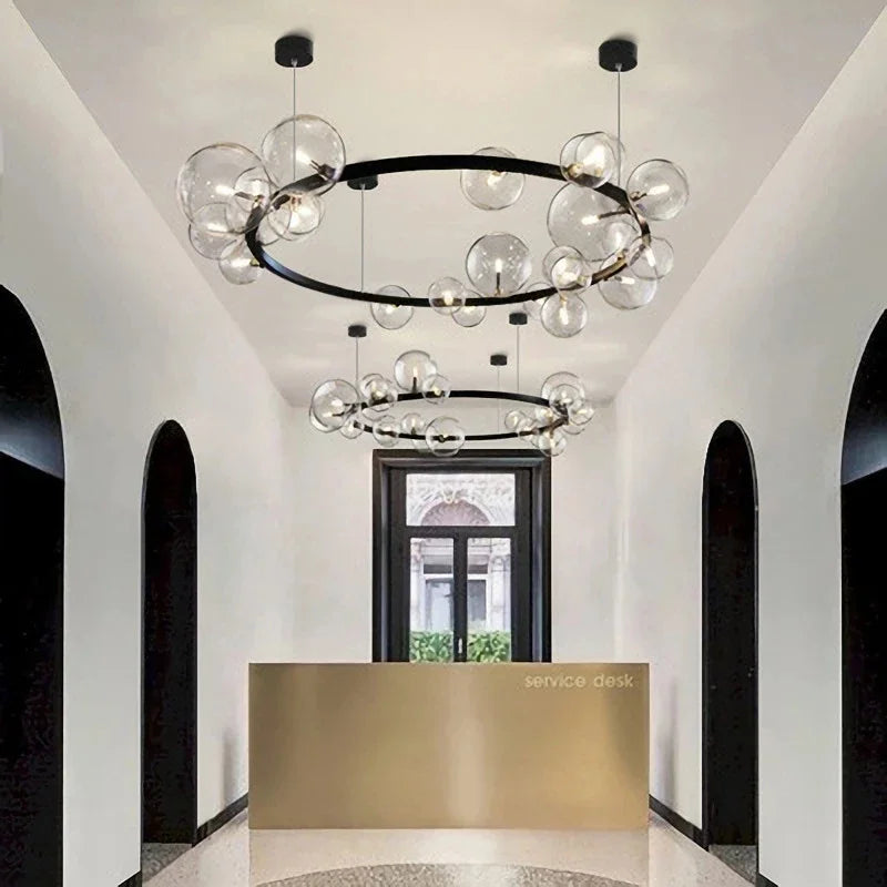 DecorBites™ Black Glass Ring Pendant Light - Nordic Style LED Chandelier for Home Decor