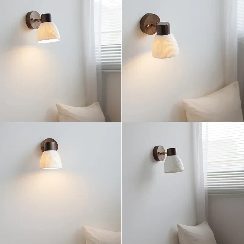 DecorBites™ LED Wall Light Fixture Modern Nordic Rotating Reading Lamp White Ceramic Wood