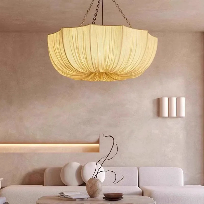 Japanese Fabric Flower Pendant Light With Iron Chain