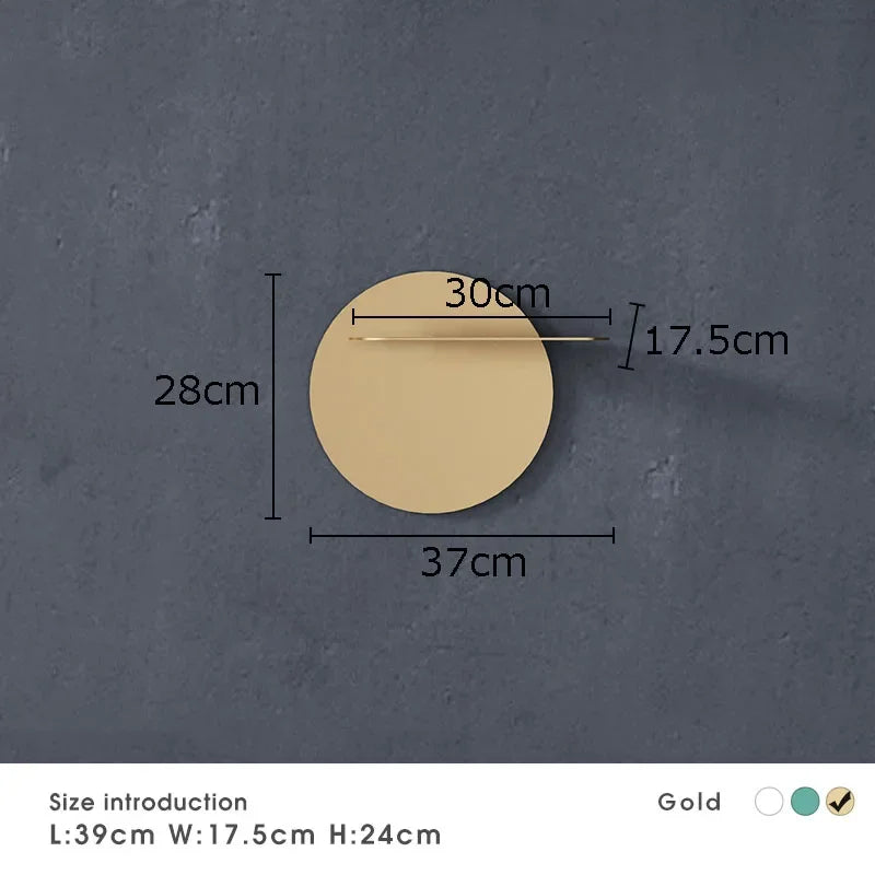 DecorBites™ Gold Metal Round Wall Storage Shelf with Hooks