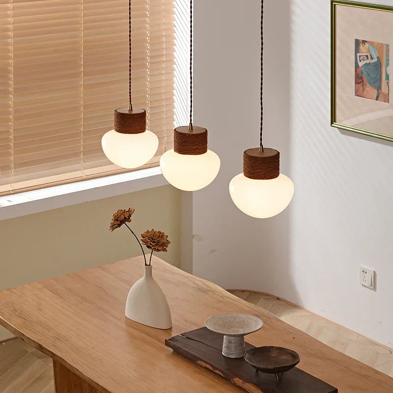 مصباح معلق DecorBites™ LED بحبل القنب - مصباح معلق زجاجي بتصميم نورديك لديكور المنزل