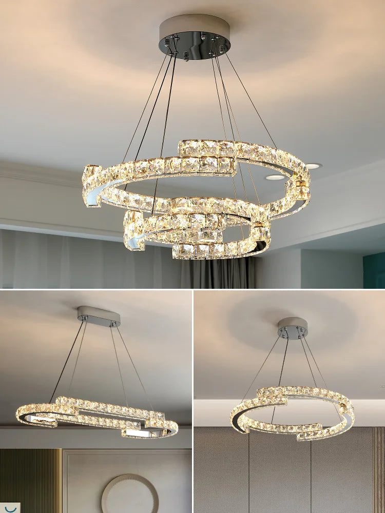 DecorBites™ Crystal LED Pendant Lights Chrome Steel Modern Luxury Fixtures