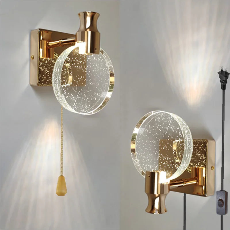 DecorBites™ Crystal Glass Gold LED Wall Lamp for Modern Luxury Lighting in Living Bedroom Bedside Aisle