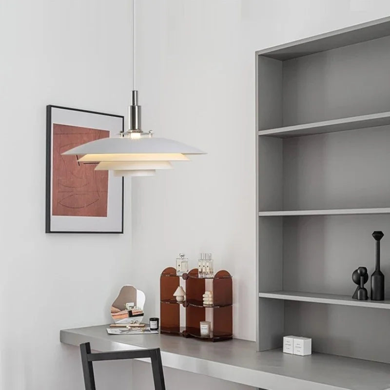 Mid-Century Gradient UFO Pendant Light In White & Red