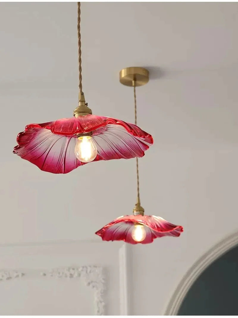 Nordic Vintage Flower Glass Pendant Light
