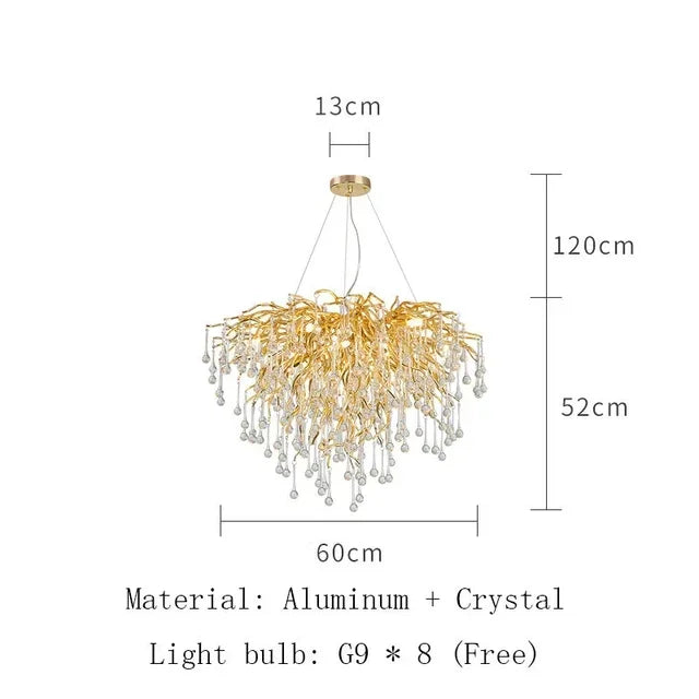فانوس زجاجي معلّق ذهبي من DecorBites™ Gold Chandelier لديكور المنزل - إضاءة عصرية فاخرة