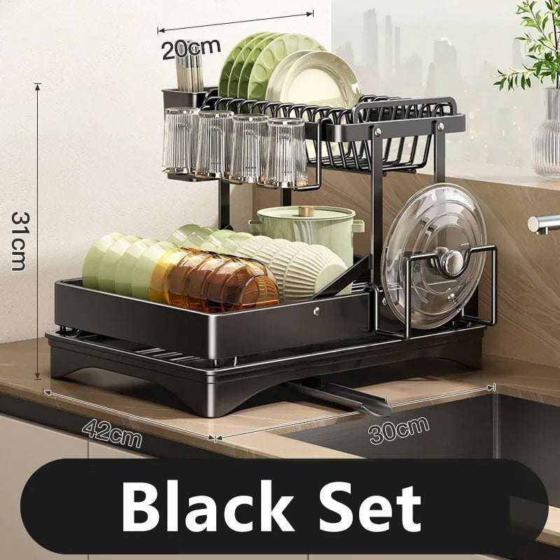 DecorBites™ 2 Tier Dish Drainer Rack & Drain Basket: Kitchen Organizer Holder, Counter Storage