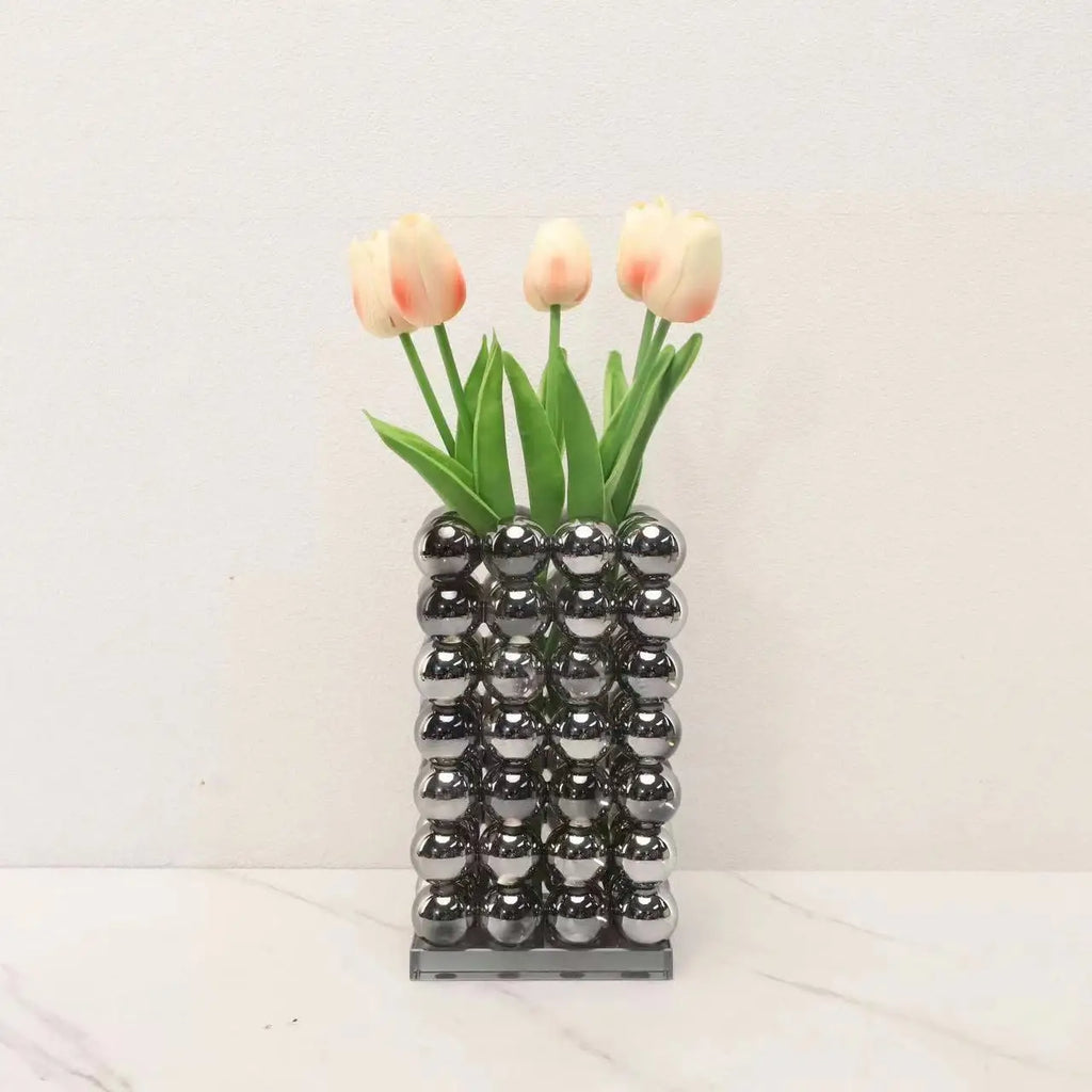 DecorBites™ Geometric Crystal Ball Silver Ball Glass Vase, Home Decoration Accessories