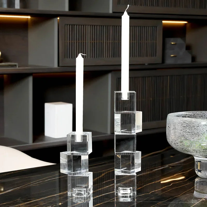 DecorBites™ Geometric Crystal Glass Candle Holder - Home Decor Accent