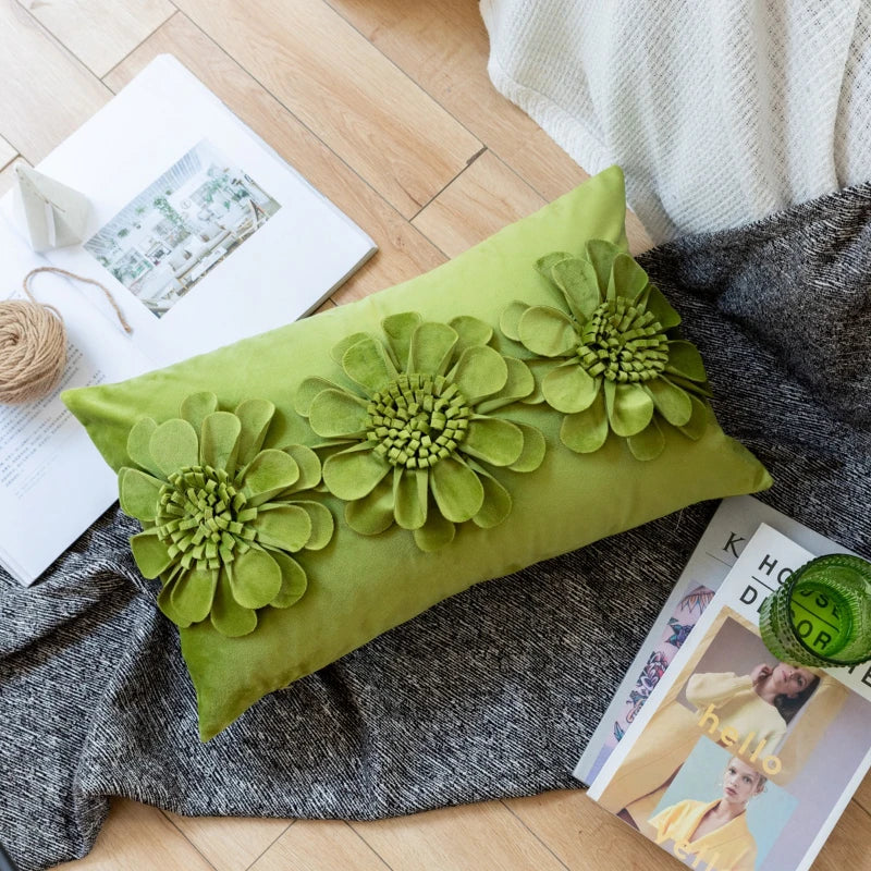 غطاء وسادة ديكور بايتس™ Green Flower لمقعد السيارة والأريكة، ديكور منزلي، وسادة مربعة