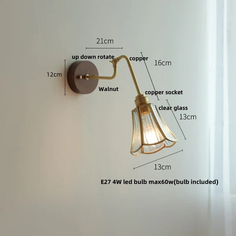 DecorBites™ Copper Glass Wall Sconce Amber LED Rotate Modern Bathroom Mirror Light