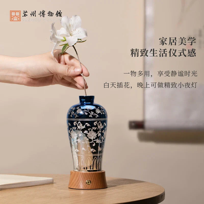 DecorBites™ Liuguang Qingying Vase Night Light - Elegant Flower Table Lamp