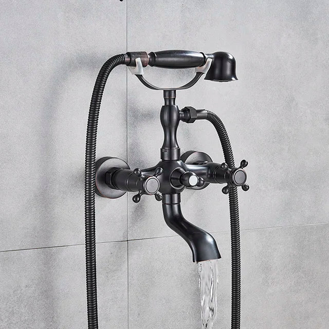 DecorBites™ Golden Black Bathtub Faucet with Hand Shower and Rotate Spout
