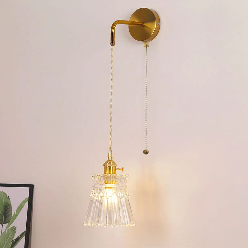 DecorBites™ Clear Glass LED Wall Lamp Pull Chain Switch Modern Luxury Home Decor