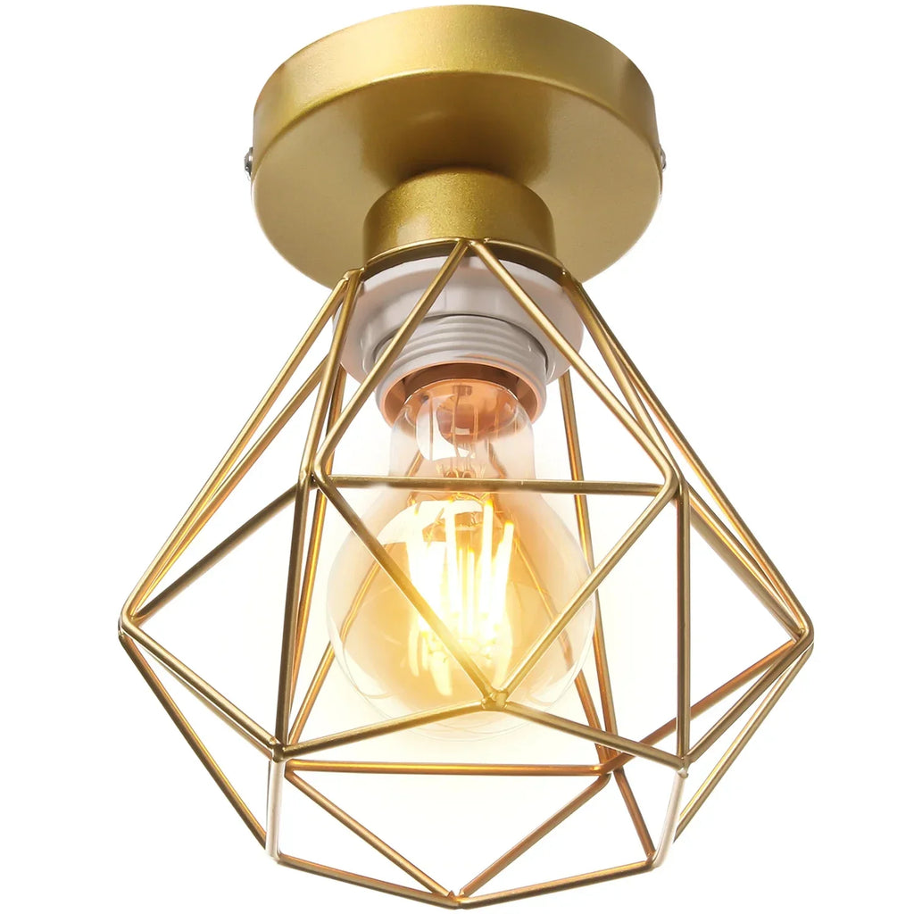 DecorBites™ Gold Iron Cage Ceiling Light مصباح سقف قفص حديدي ذهبي للديكور الاسكندنافي الحديث بتصميم عتيق E27