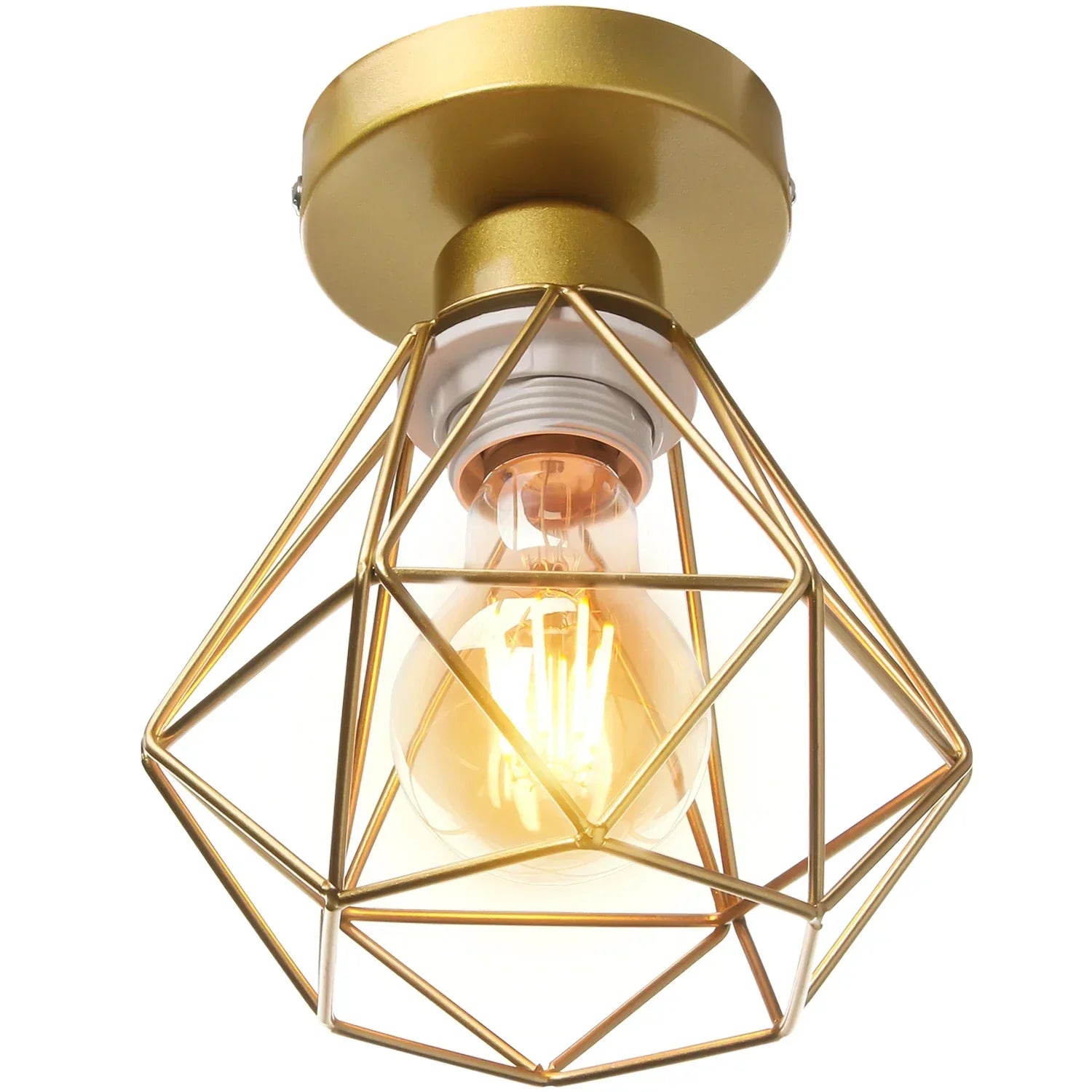 DecorBites™ Gold Iron Cage Ceiling Light مصباح سقف قفص حديدي ذهبي للديكور الاسكندنافي الحديث بتصميم عتيق E27