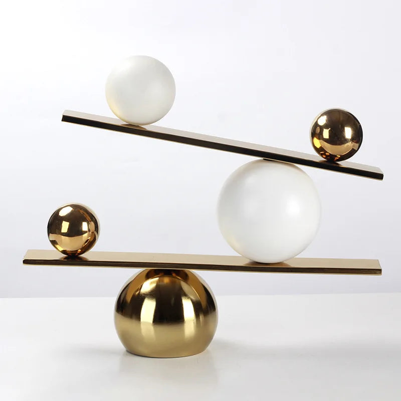 DecorBites™ Geometric Golden Ball Metal Seesaw Ramp Figurines for Home Decor