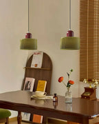 Vintage Stained Glass Mini Pendant Light in Pink Green White