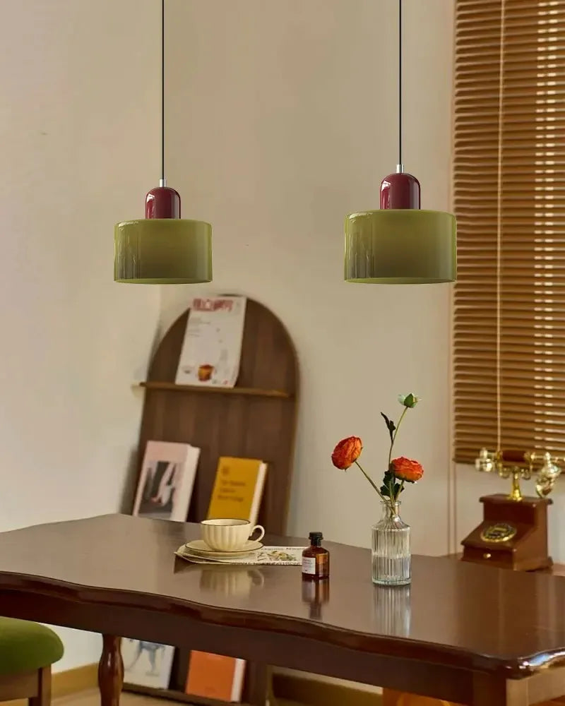 Vintage Stained Glass Mini Pendant Light in Pink Green White
