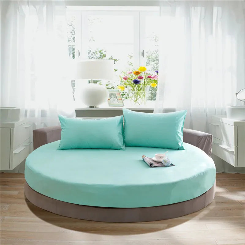 DecorBites™ Cotton Round Fitted Bed Sheet Set with Pillowcases