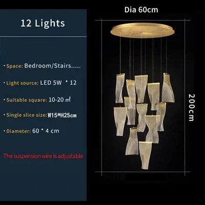 مصباح قلادة أكريليك LED من DecorBites™ لثريا درج حديثة فاخرة