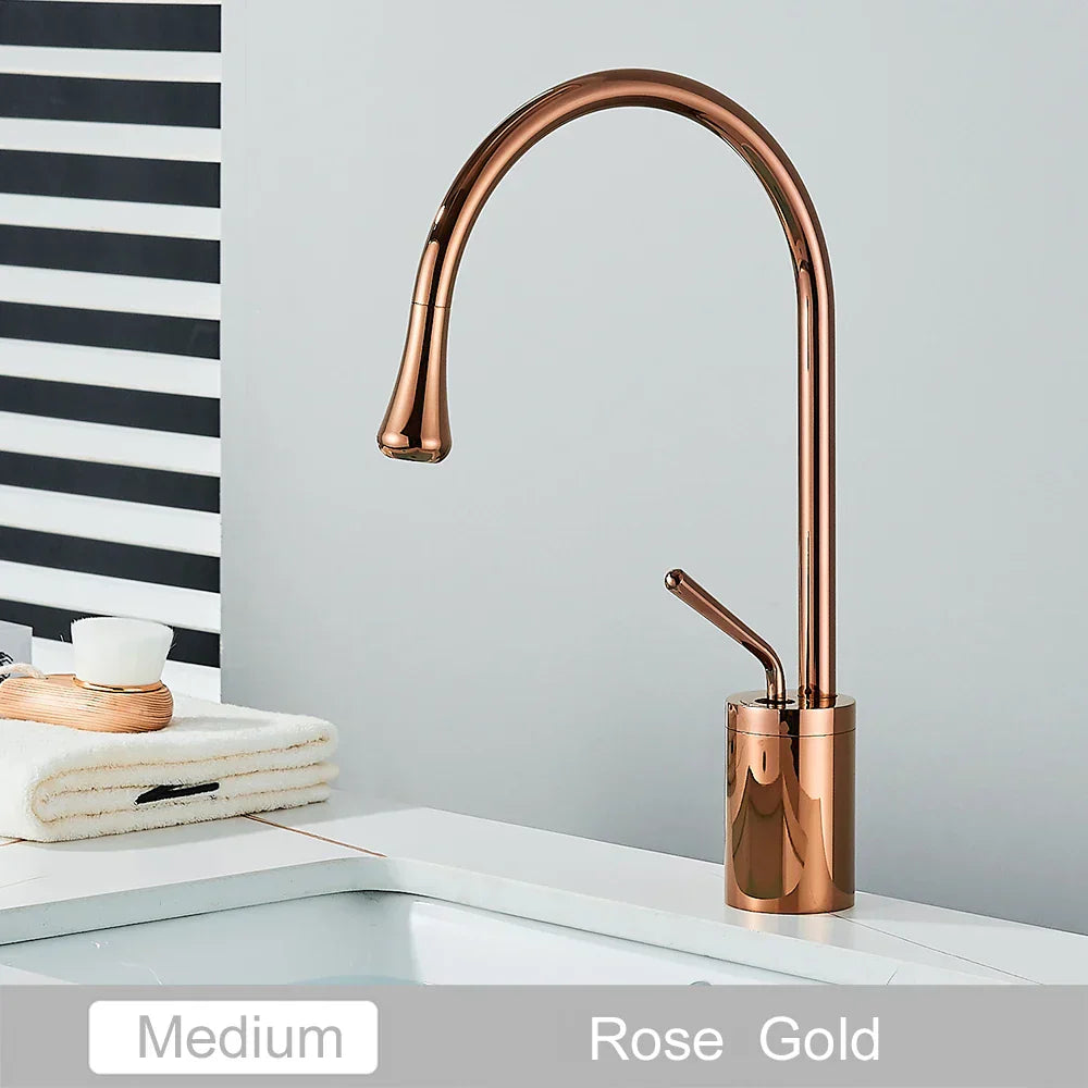 DecorBites™ Gold Tall Basin Faucet, 360 Swivel Waterfall Mixer for Bathroom Washbasin