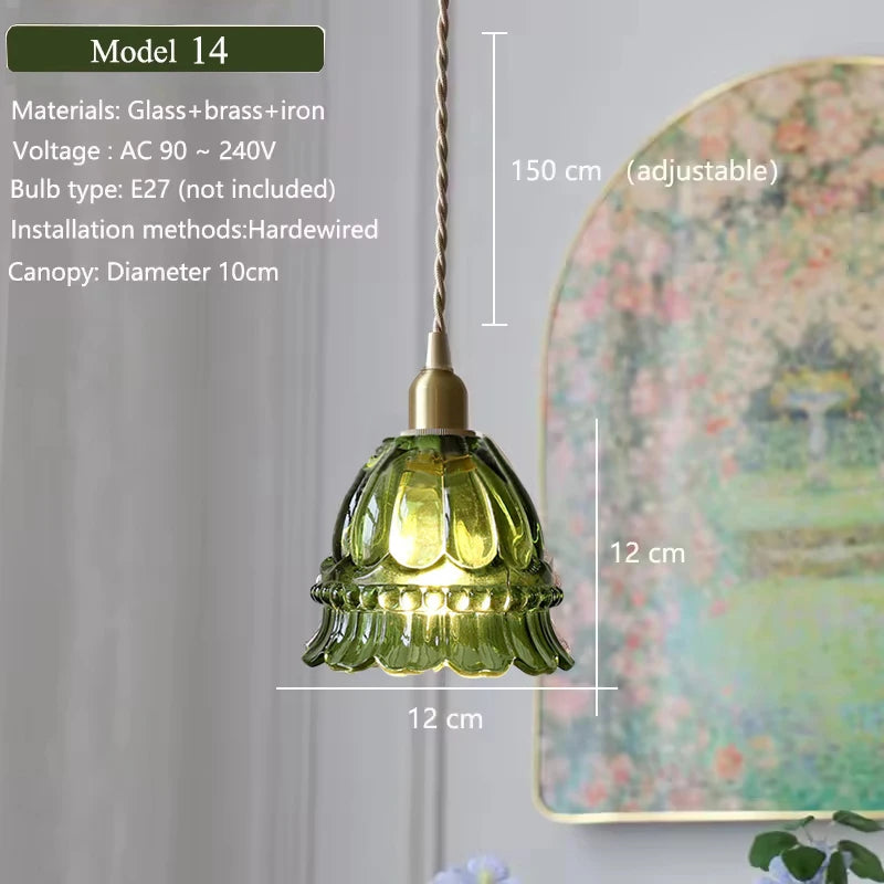 Multi-Style Nordic Pendant Lamp Green Glass Ceiling Lighting Kitchen Island Hand Brass Hanging Light fixtures for Dining Room