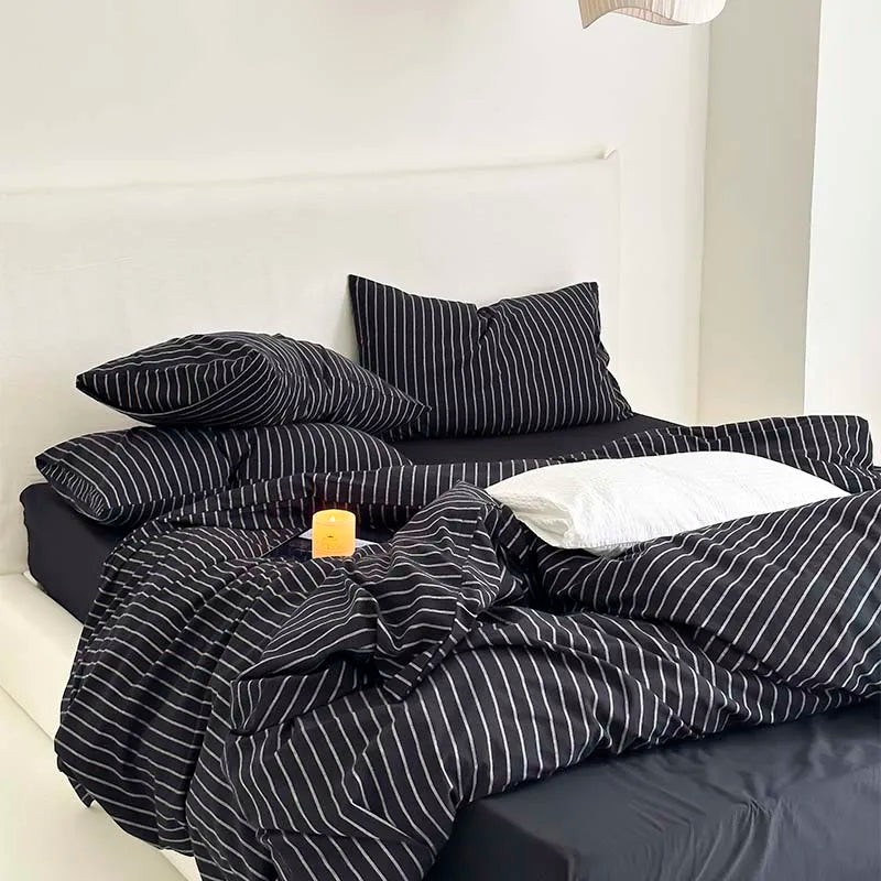 100% Cotton Black Stripe Duvet Cover Set in Various Sizes by DecorBites™