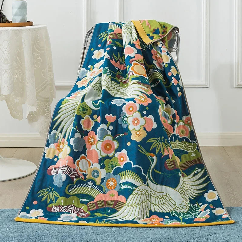 DecorBites™ Cotton Gauze Peacock Bath Towel - Soft, Skin-Friendly, Quick Dry - 90x180cm