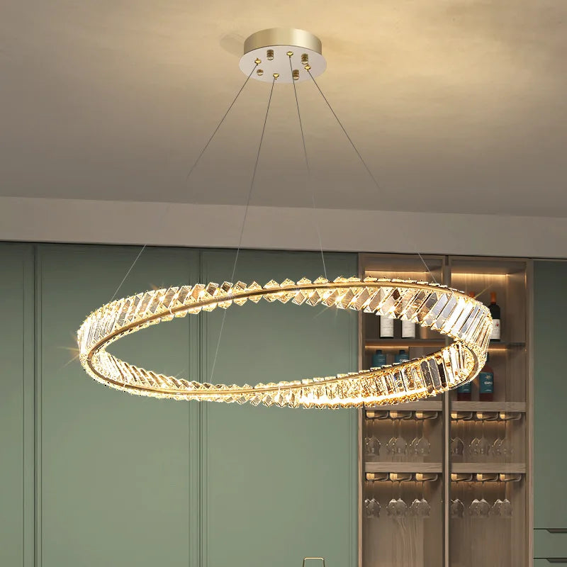 DecorBites™ Irregular Gold Steel LED Pendant Light with Dimmable K9 Crystals