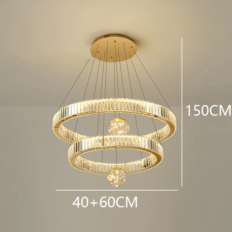 Modern Crystal Ring Staircase Chandelier Pendant Light
