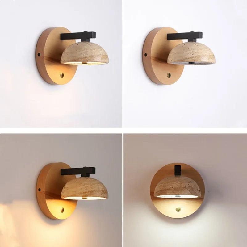 DecorBites™ Black Iron LED Wall Light Fixture Coffee Nordic Modern Natural Wood Bedside Lamp