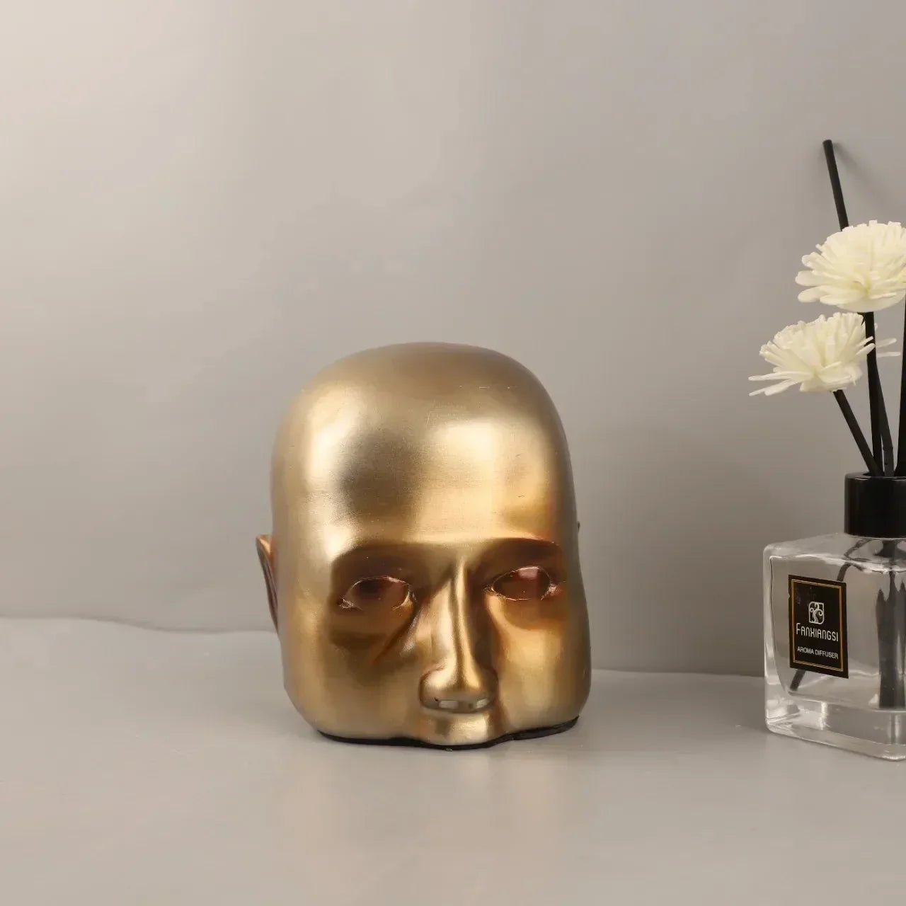 DecorBites™ Golden Head Half Face Resin Sculpture Abstract Portrait Home Decor Figurine