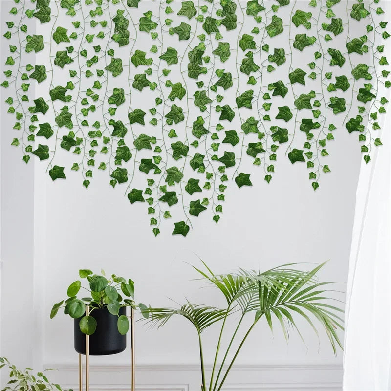DecorBites™ 12 قطعة 2.2 متر من نبات اللبلاب الأخضر المتدلي للزينة على الحائط من النباتات الاصطناعية