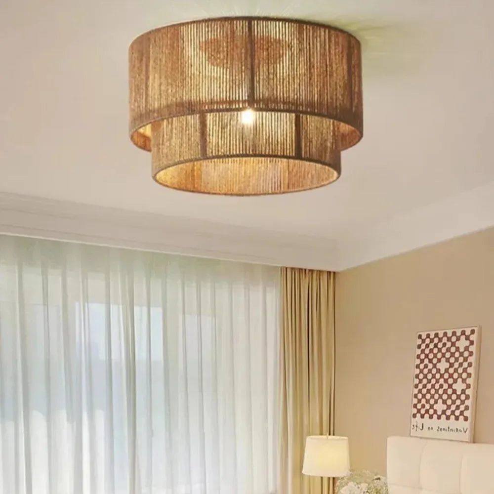 Japanese Wicker Rope Pendant Light in Brown, 45Cm