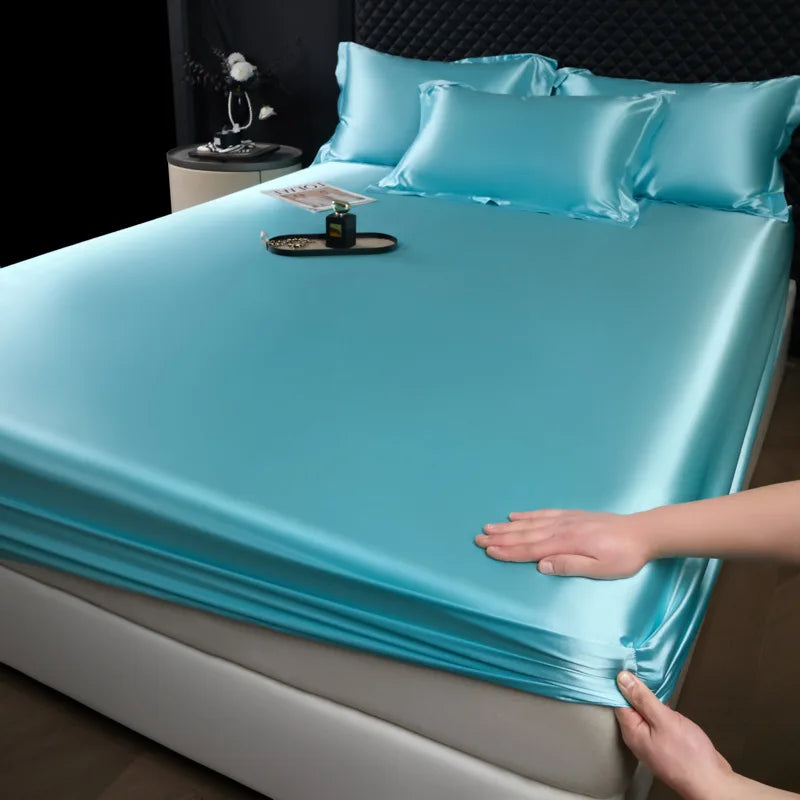 DecorBites™ 100% Mulberry Silk Fitted Sheet Set with Pillowcase - Luxury Solid Color Silk Bed Linen