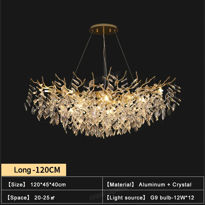 DecorBites™ ثريات كريستال ذهبية لغرفة الطعام، مصباح تعليق فرعي، إضاءة كبيرة