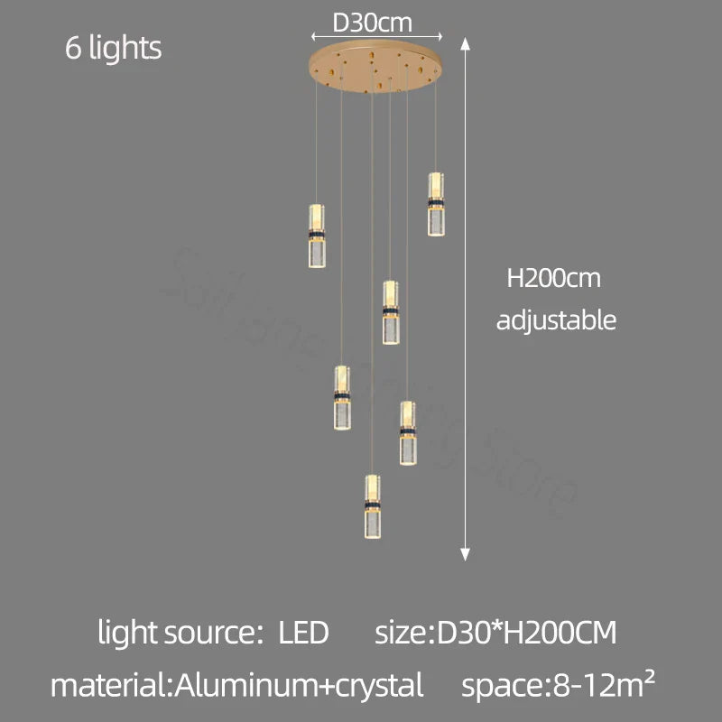 DecorBites™ Crystal Columnar Chandelier Stair Lamp Household Bubble Living Room Restaurant Bar Villa Lightning