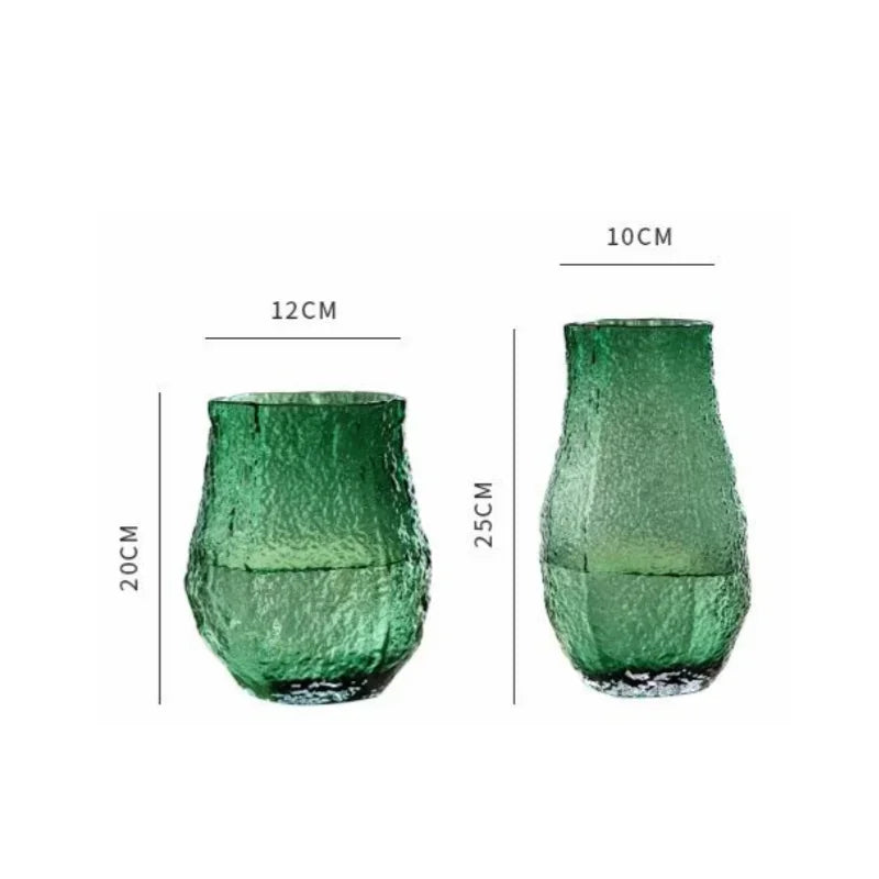 DecorBites™ Green Transparent Glass Vase for Flower Arrangement & Home Decor