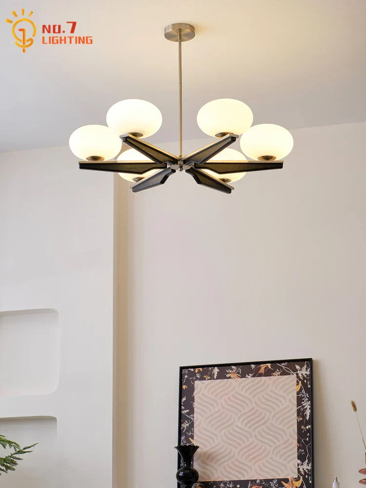 DecorBites™ Cream Wood LED Chandelier, Modern Design for Living Room & Bedroom