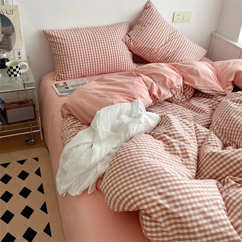 طقم مفروشات من 4 قطع بطبعة قطنية على الطراز الياباني من DecorBites™ بتصميم مزدوج الجوانب