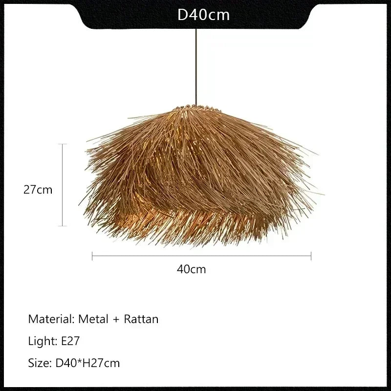 Handwoven Wicker Pendant Light in Natural Straw Shade
