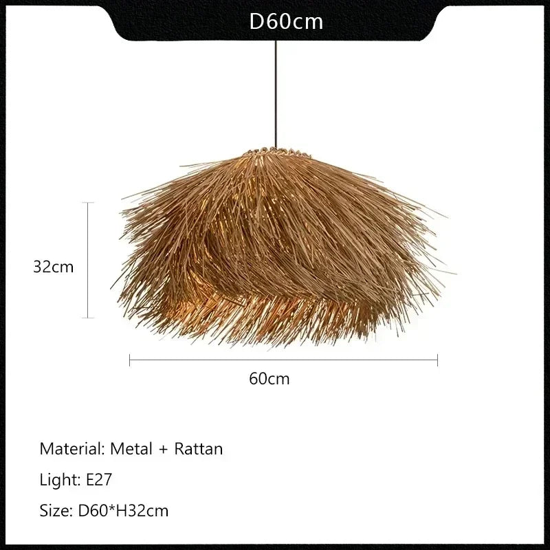Handwoven Wicker Pendant Light in Natural Straw Shade