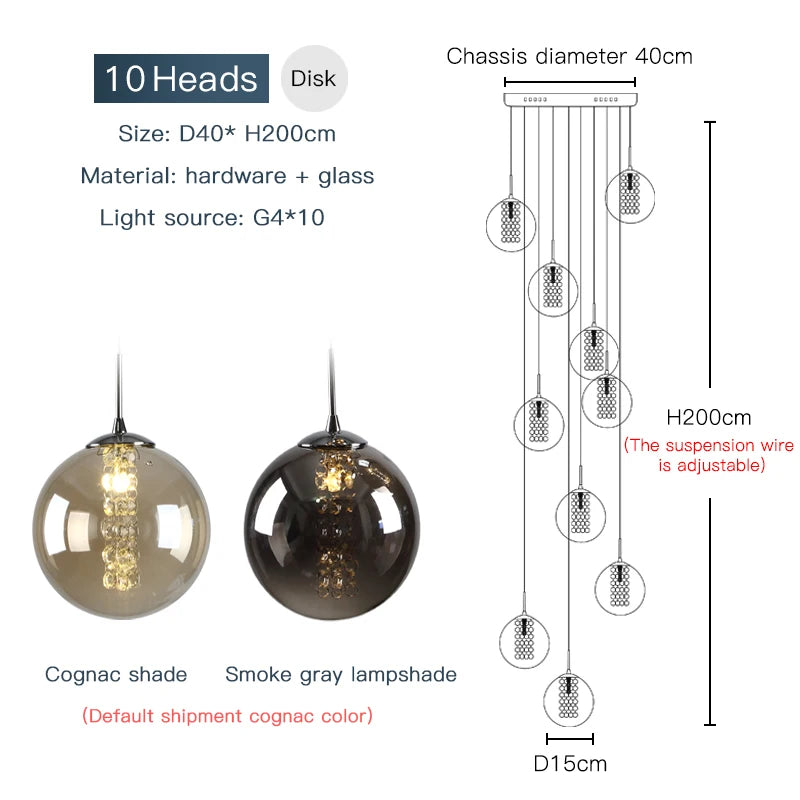 Modern Spiral Glass Ball Pendant Chandelier