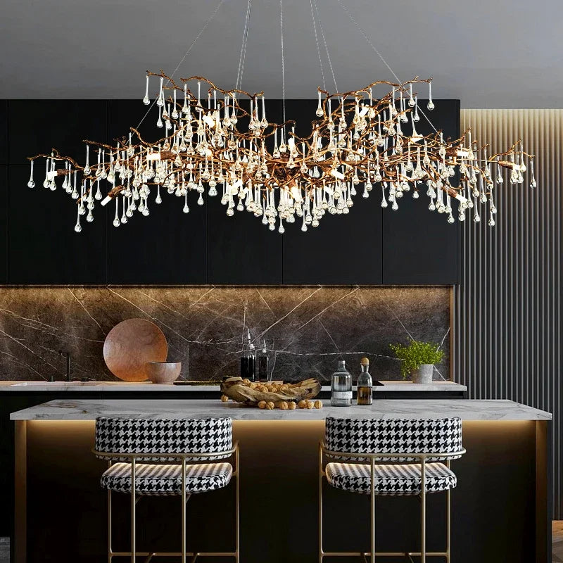 ثريا كريستال ذهبية من DecorBites™: إضاءة LED عصرية فاخرة لغرفة المعيشة والفيلا