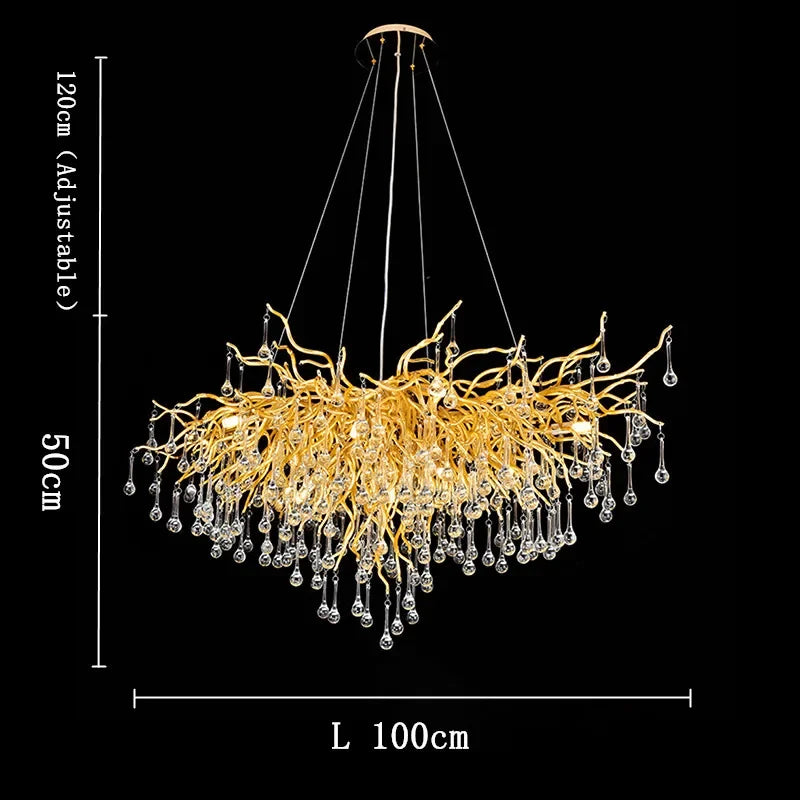 DecorBites™ Golden Branch Crystal Chandelier for Modern Luxury Living Room & Hotel Lobby Decor