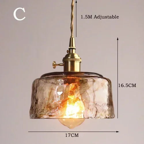 Retro Amber Glass Japanese-Style Pendant Light