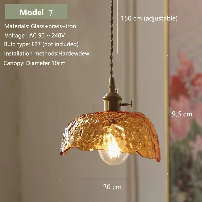 Vintage Amber Glass Pendant Light With Brass Detail